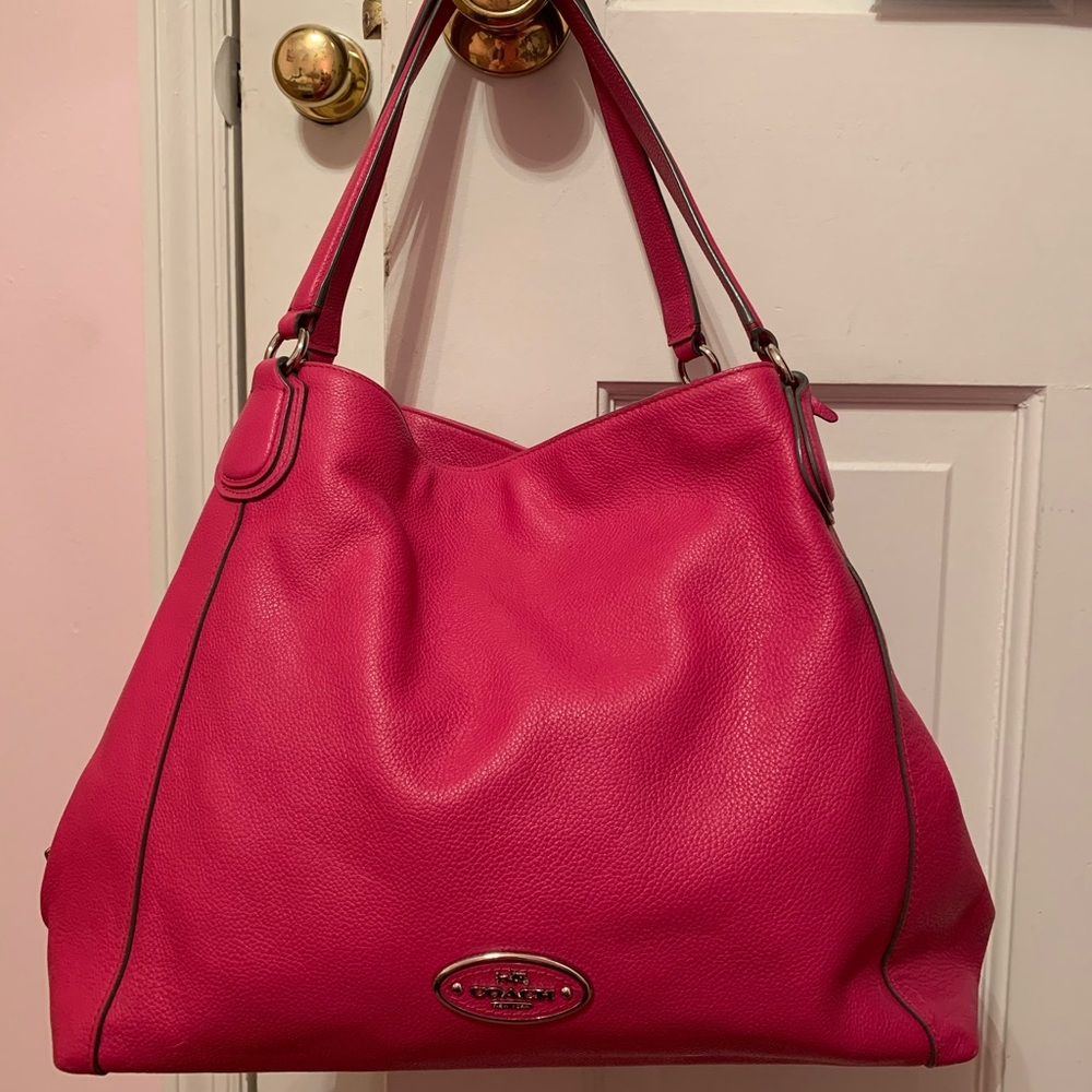 Coach Edie 33547 Leather Shoulder Bag, Pink Ruby